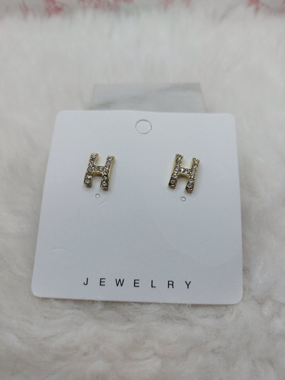 2/$19 S925 Stud Gold-toned Letter "H" Earrings Embellished Rhinestone